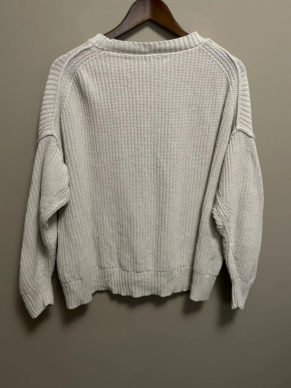 American Eagle Outfitters Cream Ribbed Oversized Crewneck Sweater Women’s Medium - Picture 7 of 8